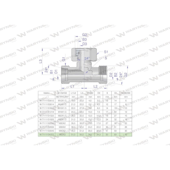 Trójnik hydrauliczny symetryczny metryczny BAB M52x2 42L (XEVT) Waryński