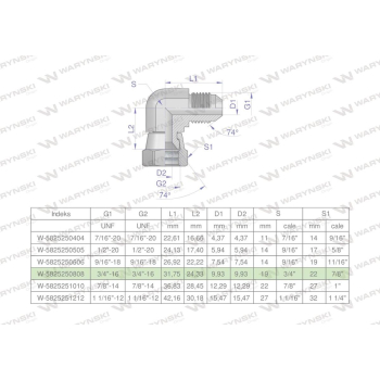 Kolanko hydrauliczne calowe AB 3/4" UNF (JIC) Waryński