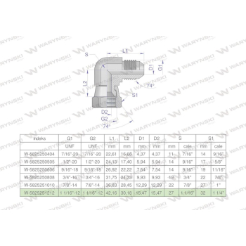 Kolanko hydrauliczne calowe AB 1 1/16" UNF (JIC) Waryński