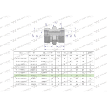 Złączka hydrauliczna metryczna BB M30x2 22L  Waryński