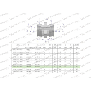Złączka hydrauliczna metryczna BB M36x2 28L  Waryński
