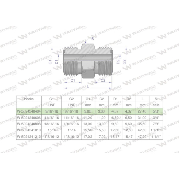 Złączka hydrauliczna calowa BB 9/16" ORFS  ORFS  Waryński