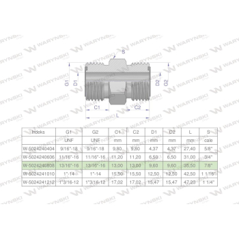 Złączka hydrauliczna calowa BB 13/16" ORFS  Waryński
