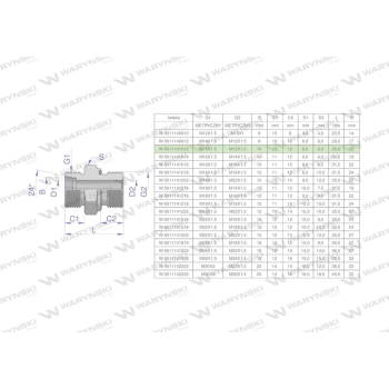 Przyłączka hydrauliczna metryczna BB  M16x1.5 10L x M12x1.5 ED Waryński