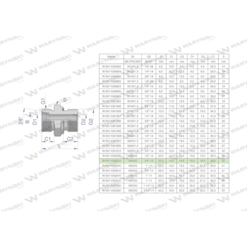 Przyłączka hydrauliczna BB  M30x2 22L x 3/4" BSP ED Waryński