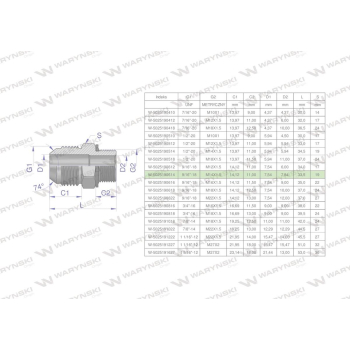 Przyłączka hydrauliczna BB 9/16"UNF  x M14x1.5  Waryński
