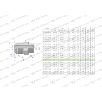 Przyłączka hydrauliczna BB 3/4"UNF  x M16x1.5  Waryński