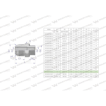 Przyłączka hydrauliczna BB 1 1/16"UNF  x M22x1.5  Waryński