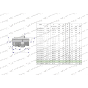 Przyłączka hydrauliczna BB 1 1/16"UNF  x M27x2  Waryński