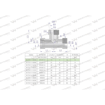 Trójnik hydrauliczny metryczny BBB M12x1.5 06L  Waryński