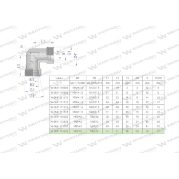 Kolanko hydrauliczne metryczne BB M52x2 42L (XW) Waryński
