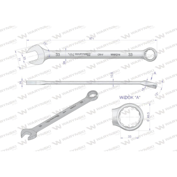 Klucz płaskooczkowy extra długi 33mm dł 471mm standard ASME B107.9M Waryński-102345