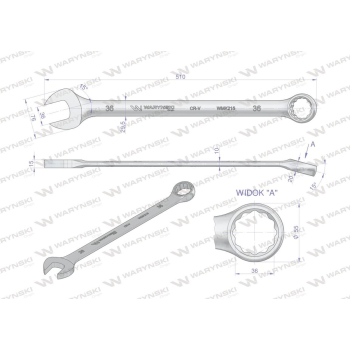 Klucz płaskooczkowy extra długi 36mm dł 510mm standard ASME B107.9M  Waryński-102348