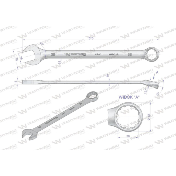 Klucz płaskooczkowy extra długi 38mm dł 510mm standard ASME B107.9M  Waryński-102351