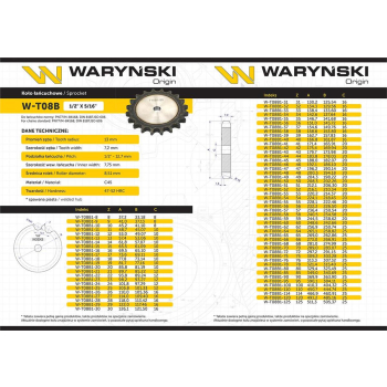 Koło zębate hartowane tarcza 08B-1 (R1 1/2) Z-20 Waryński-102372