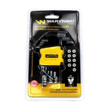 Zestaw kluczy HEX 1.5-10 mm ze stali S2 9el w uchwycie Waryński-102627