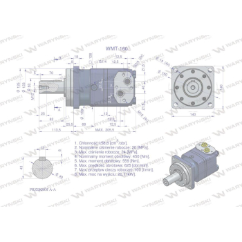 Silnik hydrauliczny orbitalny WMT 160 cm3/obr (200 bar / max.280 bar) Waryński-102937