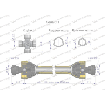 Wał przegubowo-teleskopowy 1110-1750mm 460Nm widłak Z21 CE 2020 seria 3R WARYŃSKI-103447