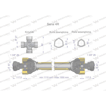 Wał przegubowo-teleskopowy 1110-1550mm 540Nm CE 2020 seria 4R Waryński-103555
