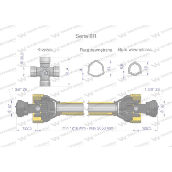 Wał przegubowo-teleskopowy 1210-1720mm 830Nm CE 2020 seria 6R Waryński-103648