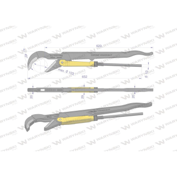 Szczypce nastawne szwedzkie do rur szczęki typ 45° o rozstawie max 103mm długość 652mm Waryński-104158