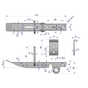 Spinacz. zaczep. zamek burty uniwersalny 115 mm x 17 mm. ze skoblem. klamra z drutu fi-3mm-104167