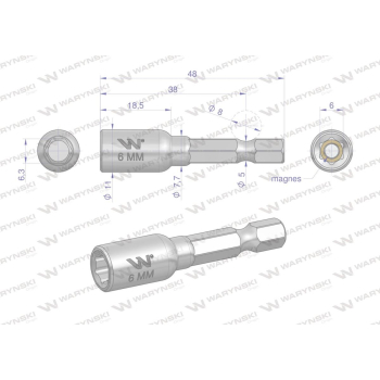 Nasadka 6mm z uchwytem narzędziowym do wkretarki długość 48 mm Waryński-104274