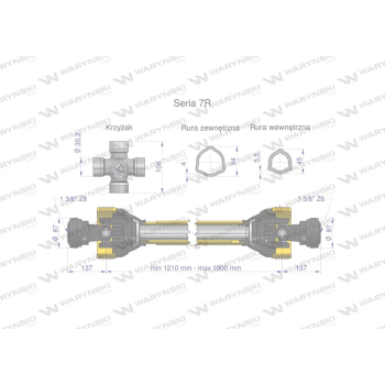 Wał przegubowo-teleskopowy 1210-1900mm 970Nm  CE 2020 seria 7R Waryński-104334