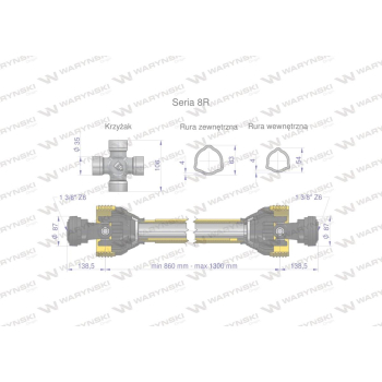 Wał przegubowo-teleskopowy 860-1300mm 1240Nm CE 2020 seria 8R Waryński-104358