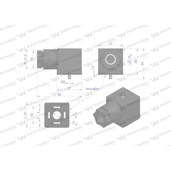 Wtyczka elektryczna (czarna) 12V 24V (SP666) do zasilania cewek elektromagnetycznych z uszczelką Waryński-104400