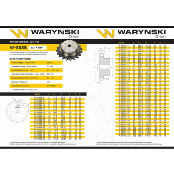 Koło zębate hartowane z kołnierzem 08B-1 (R1 1/2) Z-17 Waryński-104922