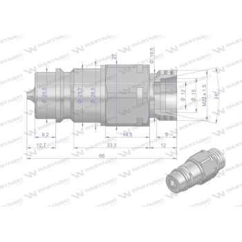 Szybkozłącze hydrauliczne wtyczka M22x1.5 gwint zewnętrzny EURO (9100822W) (ISO 7241-A) Waryński (opakowanie 100szt)