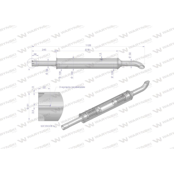 Tłumik 1128mm 3029104M1 4.8kg MF3 C-3603P INOX WARYŃSKI-105128