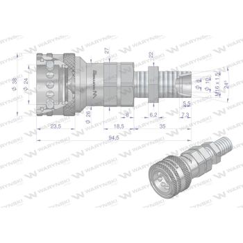 Szybkozłącze hydrauliczne gniazdo long M16x1.5 gwint zewnętrzny EURO (ISO 7241-A) z eliminatorem ciśnienia Waryński