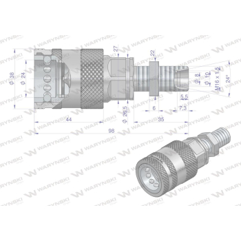 Szybkozłącze hydrauliczne gniazdo long M16x1.5 gwint zewnętrzny EURO PUSH-PULL (ISO 7241-A) z eliminatorem ciśnienia