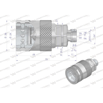 Szybkozłącze hydrauliczne gniazdo M16x1.5 gwint zewnętrzny EURO PUSH-PULL (ISO 7241-A) z eliminatorem ciśnienia Wary