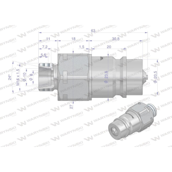 Szybkozłącze hydrauliczne wtyczka M16x1.5 gwint zewnętrzny EURO (9100816W) (ISO 7241-A) z eliminatorem ciśnienia War