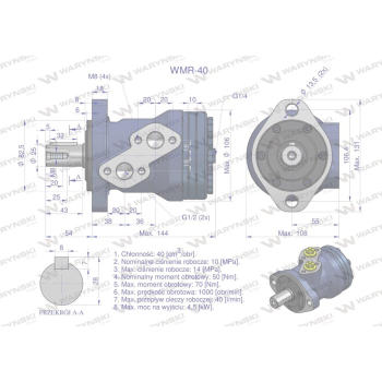 Silnik hydrauliczny orbitalny WMR 40 cm3/obr (100 bar / max.200 bar) Waryński-106197