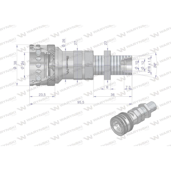Szybkozłącze hydrauliczne gniazdo long M18x1.5 gwint zewnętrzny EURO (9100818GL) (ISO 7241-A) Waryński-10721