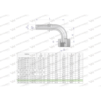 Zakucie hydrauliczne ORFS90 DN20 1 7/16-12 PREMIUM Waryński-107366