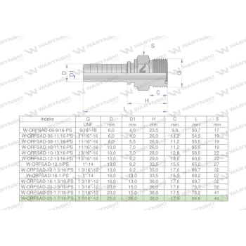 Zakucie hydrauliczne ORFSAD DN25 1 7/16-12 PREMIUM Waryński-107385
