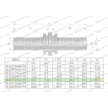Zakucie hydrauliczne Łącznik węży DN16 PREMIUM Waryński-107507