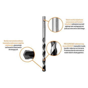 Wiertło do betonu widiowe - PRO SUPER BAS 3x60 mm / TEGER-107857