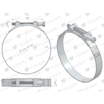 Opaska zaciskowa GBS 113-121  szerkość 24mm TEGER-109100
