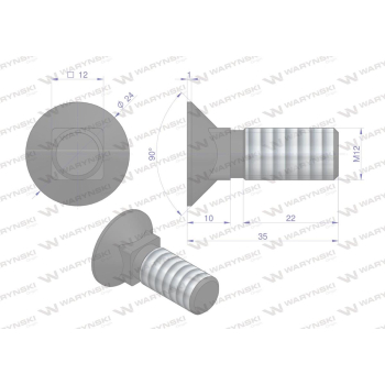 Śruba płużna podsadzana D 608 M12x35 mm kl.10.9 Waryński-109372