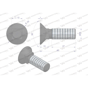 Śruba płużna podsadzana D 608 M12x40 mm kl.10.9 Waryński-109374