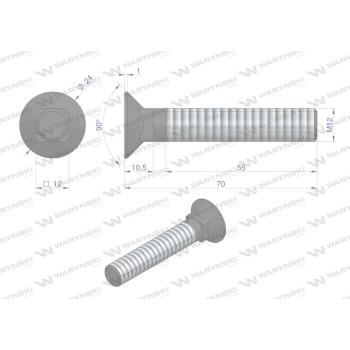 Śruba płużna podsadzana D 608 M12x70 mm kl.10.9 zastosowanie Gruber Waryński-109376
