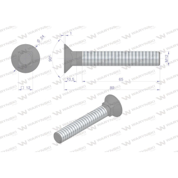 Śruba płużna podsadzana D 608 M12x80 mm kl.10.9 zastosowanie Gruber Waryński-109378