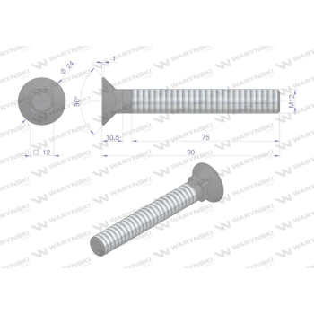 Śruba płużna podsadzana D 608 M12x90 mm kl.10.9 zastosowanie Gruber Waryński-109380