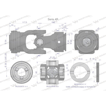 Przegub kompletny z krzyżakiem 27X82 seria 4 do rury zewnętrznej 51.5mm Waryński-109733